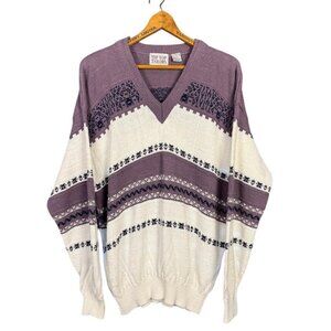 Vintage 90s Grandpa Sweater, Fair Isle, Knit Pullover, Oversized